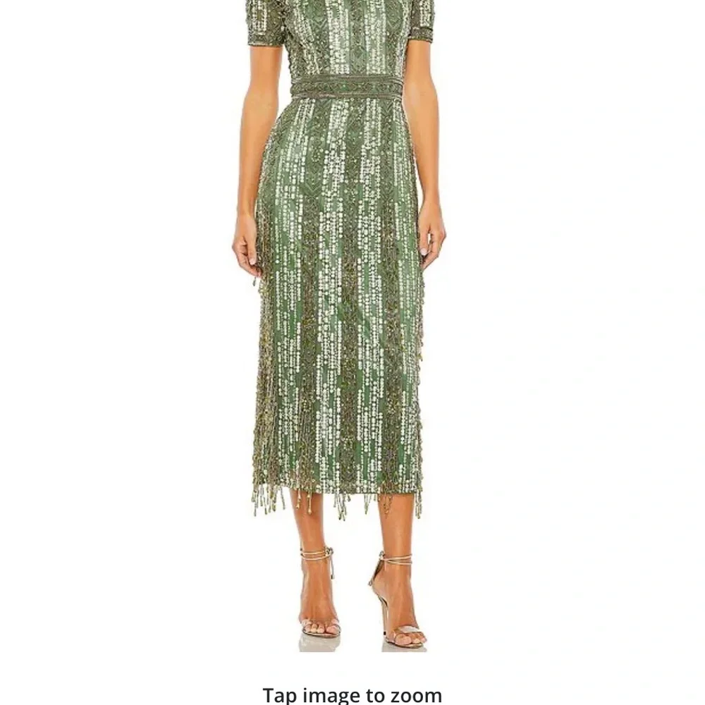 Mac Duggal Sage Green Sequin & Bead Detail Cocktail Midi Dress - Picture 2 of 2